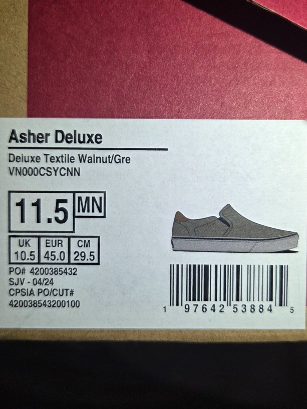 Vans Asher Deluxe Men’s Slip-On Sneakers BNIB Walnut/Grey Size 11.5 - Picture 7 of 7